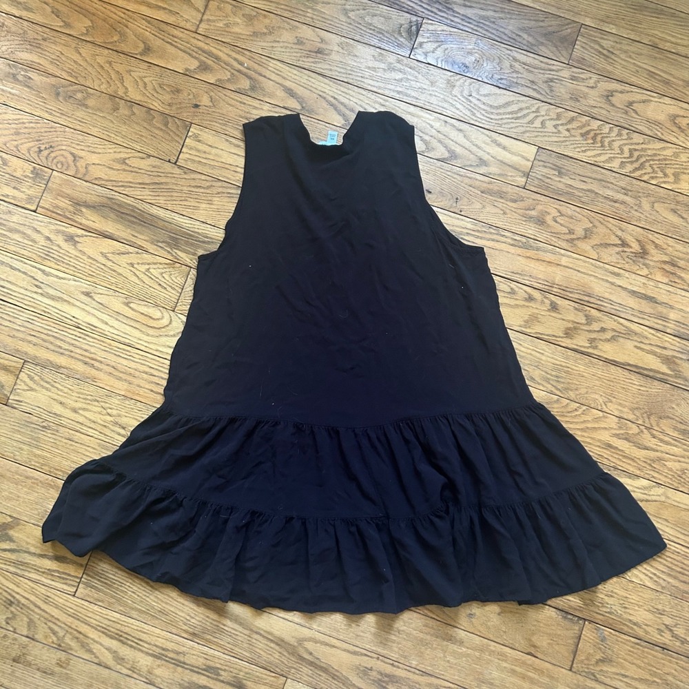 Nine West Womens XXL Black Sleeveless Tiered Ruffle Babydoll Top Button V-Neck - Picture 2 of 4